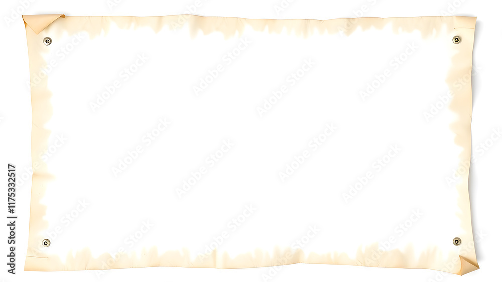 Fototapeta premium Parchment frame blank open scroll on white background Center label.&nbsp;Generative AI