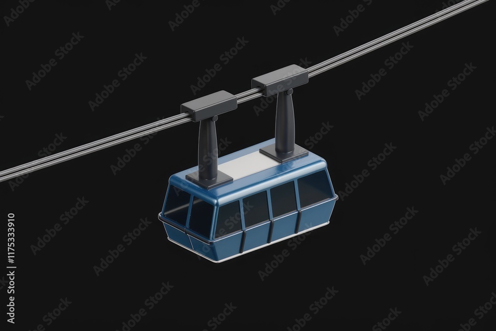 Fototapeta premium A blue cable car hangs suspended from a cable, offering scenic views.