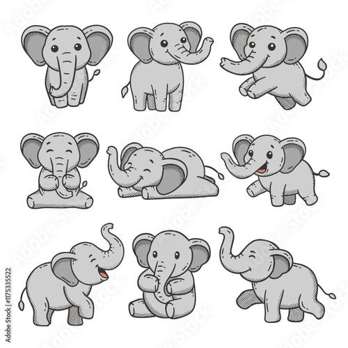 Cute Elephant Doodle Style Illustration
