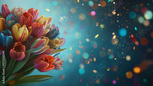 Kartka na międzynarodowy dzień kobiet. Kolorowy bukiet tulipanów  © Paweł Ziółkowski