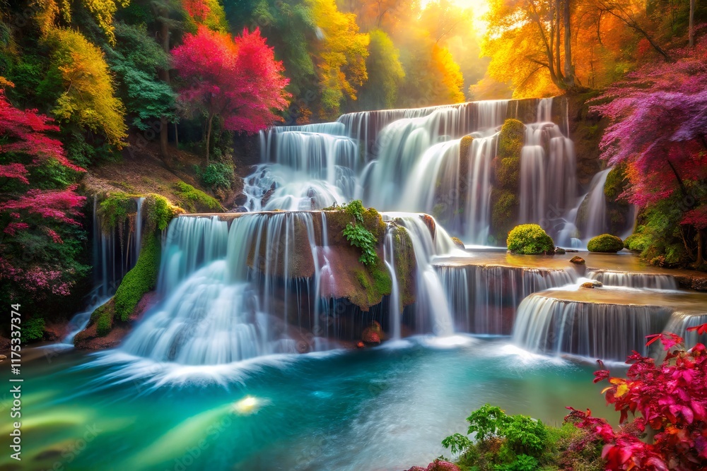 Obraz premium inspiring waterfall in autumn with vibrant background