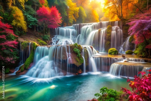 inspiring waterfall in autumn with vibrant background photo