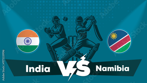 India VS Namibia , Namibia Vs India cricket match , Cricket match concept with creative illustration.eps