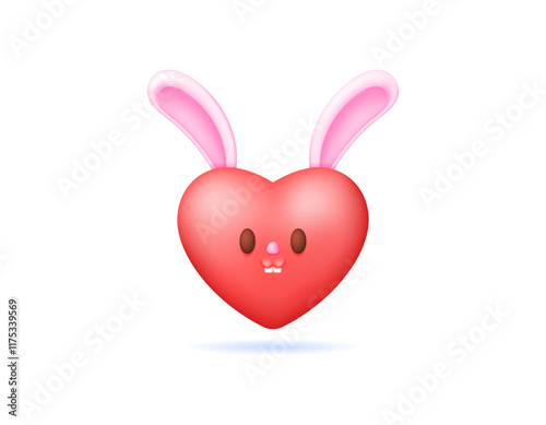 illustration of heart with ears and bunny face. easter bunny. expression. cute and adorable. symbol or icon. minimalist 3d style design. element