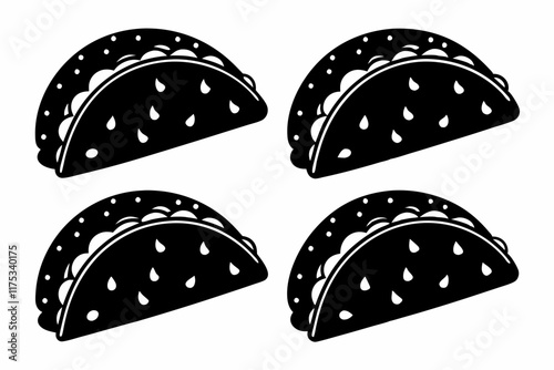 Tacos icon set. Taco icon vector illustration glyph style. Food icon set. Pro Vector. Taco set with tortilla shell Mexican lunch flat vector icon