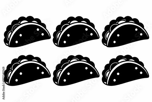 Tacos icon set. Taco icon vector illustration glyph style. Food icon set. Pro Vector. Taco set with tortilla shell Mexican lunch flat vector icon