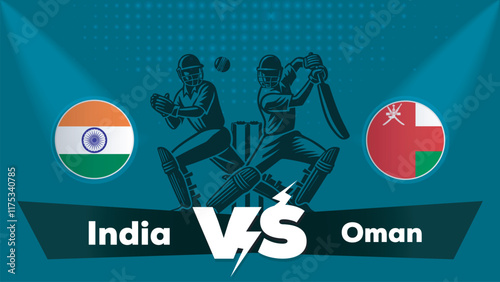 India VS Oman , Oman Vs India cricket match , Cricket match concept with creative illustration.eps
