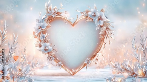 Wallpaper Mural Floral heart frame, soft pastel hues, romantic winter scene Torontodigital.ca
