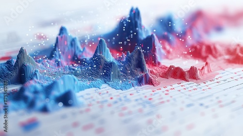 Data Visualization: Abstract 3D Landscape Representing Financial Market Data photo