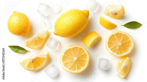 Wallpaper Mural A top-down view of lemon iced tea with ice cubes and lemon wedges, isolated on a bright white background with clipping path. Torontodigital.ca