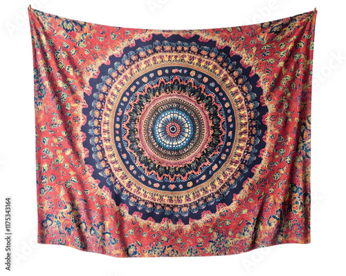 Bohemian Mandala Tapestry Wall Hanging with Earthy Tones On Transparent Background photo
