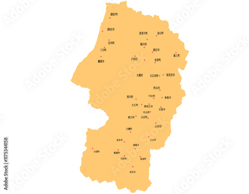 山形県　地図　オレンジ　斑点　イラスト