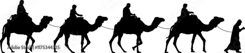 Une silhouette d'une caravane de nomades avec des touristes
