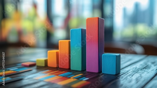 Colorful Wooden Blocks Representing Growth and Progress on a Table photo