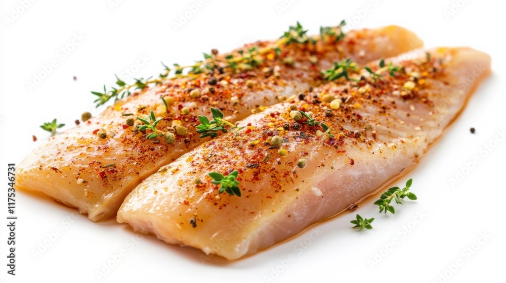 Gourmet Chicken with Spices and Herbs on White Background Gourmet Chicken with Spices and Herbs on White Background