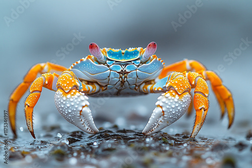 Vibrant Sally Lightfoot Crab on Rocky Shoreline photo