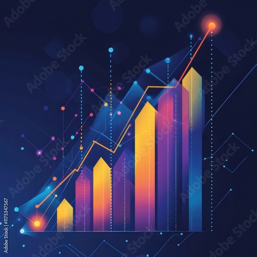 Business growth graph with red arrow on cityscape background photo