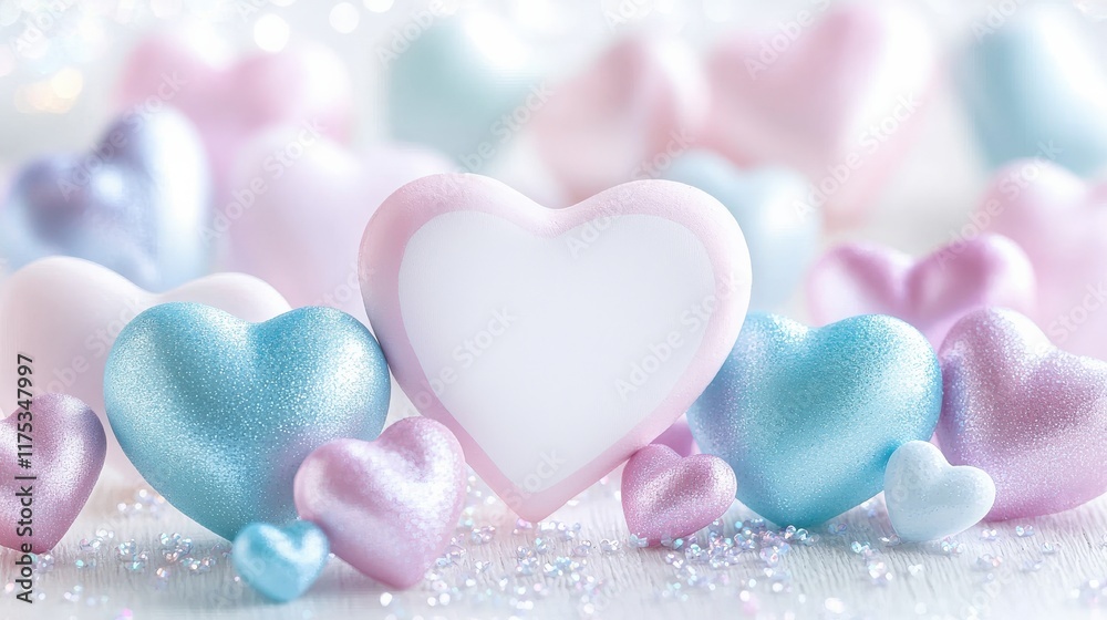 Fototapeta premium Pastel hearts; romantic, sweet Valentine's Day scene
