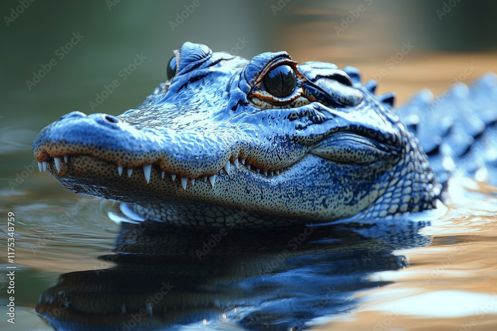 Fototapeta premium Young Alligator Submerged Partially In Water