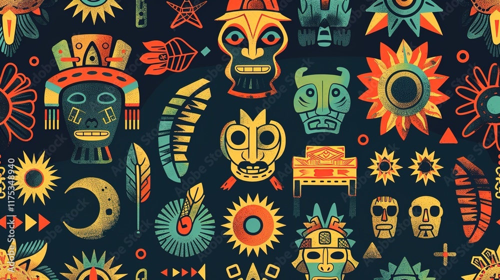 Obraz premium aztec symbol seamless pattern wallpaper