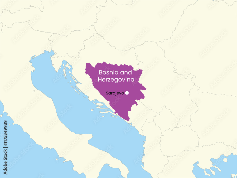High detailed map of Bosnia and Herzegovina. Outline map of Bosnia and Herzegovina. Europe High detailed map of Bosnia and Herzegovina. Outline map of Bosnia and Herzegovina. Europe