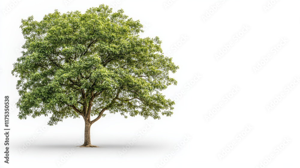 Obraz premium Majestic oak tree with lush green leaves isolated on white background