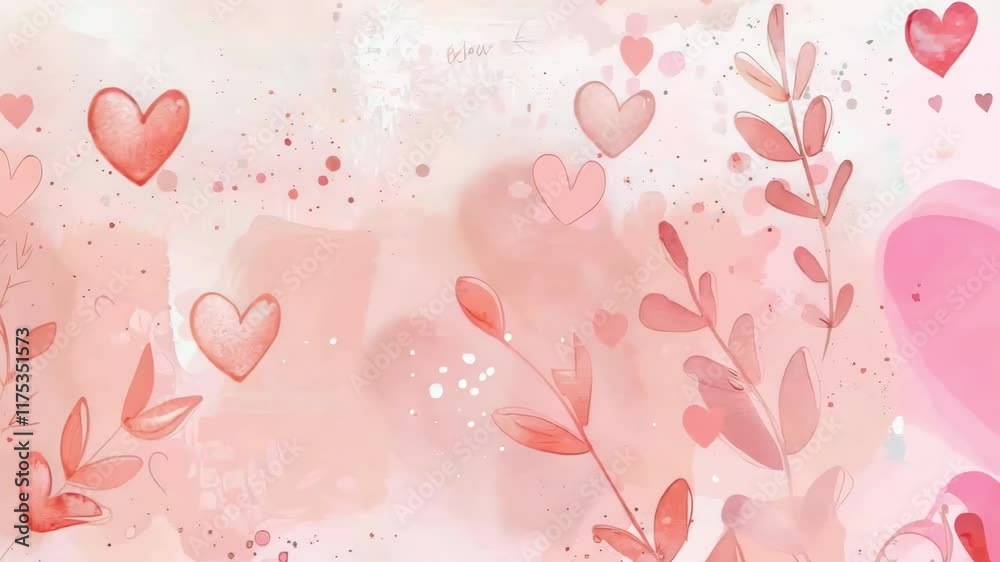 Heart animation with flowing pink leaves and abstract background