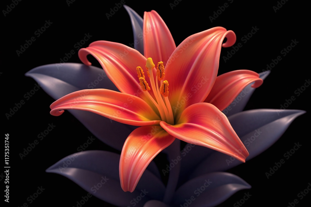 Obraz premium stylized vibrant flower with gradient petals black bg