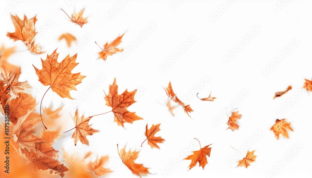 Autumn Maple Leaves in Motion on a Minimalist White Background Representing Fall Breeze, Seasonal Aesthetics, and Nature's Beauty
Autumn Maple Leaves in Motion on a Minimalist White Background Representing Fall Breeze, Seasonal Aesthetics, and Nature's Beauty