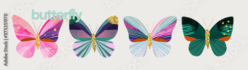 Elegant vector butterflies with intricate designs, featuring vibrant colors, gold accents, and unique patterns. Perfect for art prints, branding, and decorative projects. Icons