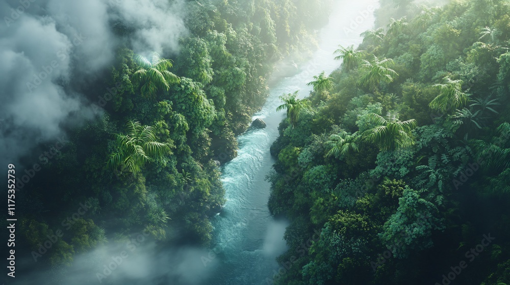 custom made wallpaper toronto digitalMystic River in Lush Jungle: An Aerial View