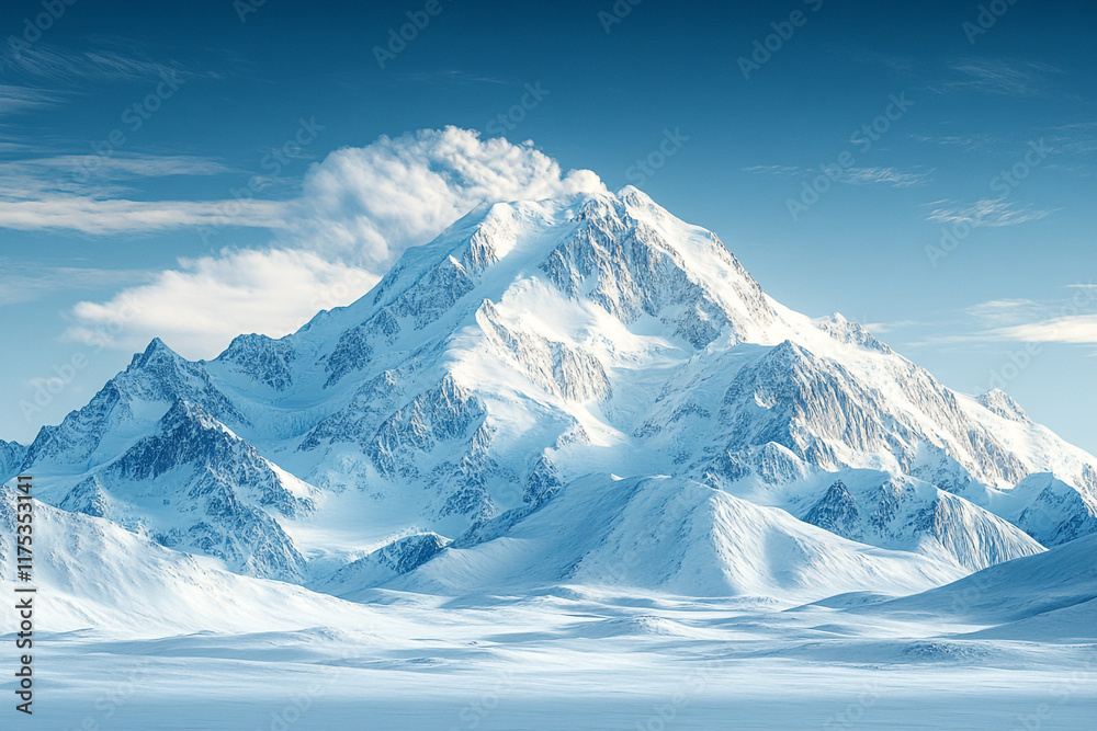 Fototapeta premium Majestic snow capped mountains under a vibrant blue sky