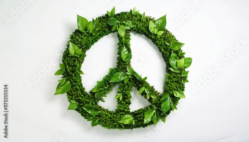 Lush Green Peace Symbol Made of Fresh Leaves Highlighting Sustainability Nature Conservation Eco Friendly Lifestyle and Harmony Concept photo