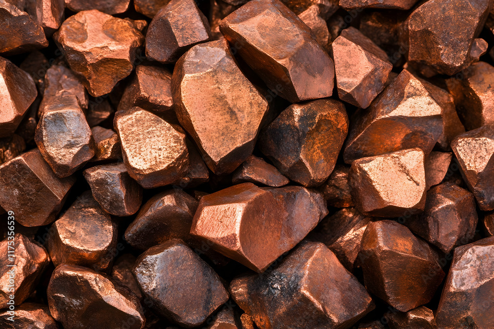 Raw copper nuggets showcasing their natural luster in a rustic setting, highlighting the unique hues and textures of unrefined metal Raw copper nuggets showcasing their natural luster in a rustic setting, highlighting the unique hues and textures of unrefined metal