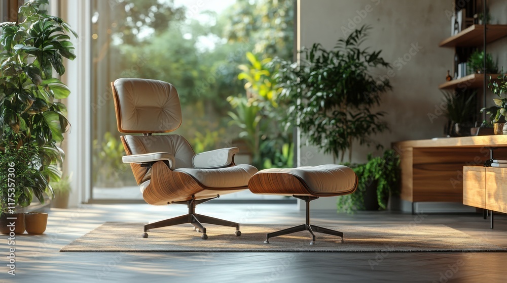 Modern chair and ottoman sunlight interior Transparent Background. Modern chair and ottoman sunlight interior Transparent Background.