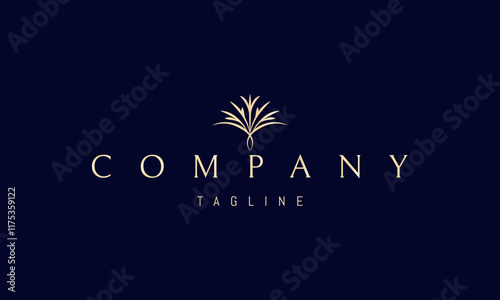 Vector golden logo with an abstract image of a bouquet of flowers in a minimalist style.