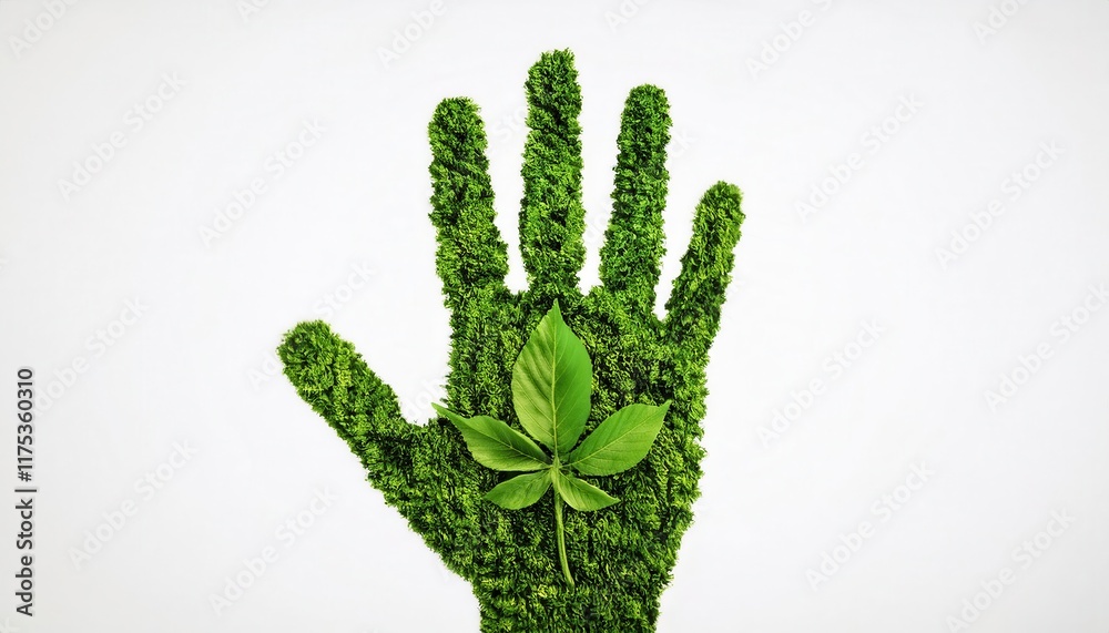 Green Eco Friendly Hand Symbol with Fresh Leaves for Sustainability Awareness and Nature Conservation Concept with Organic Design Green Eco Friendly Hand Symbol with Fresh Leaves for Sustainability Awareness and Nature Conservation Concept with Organic Design