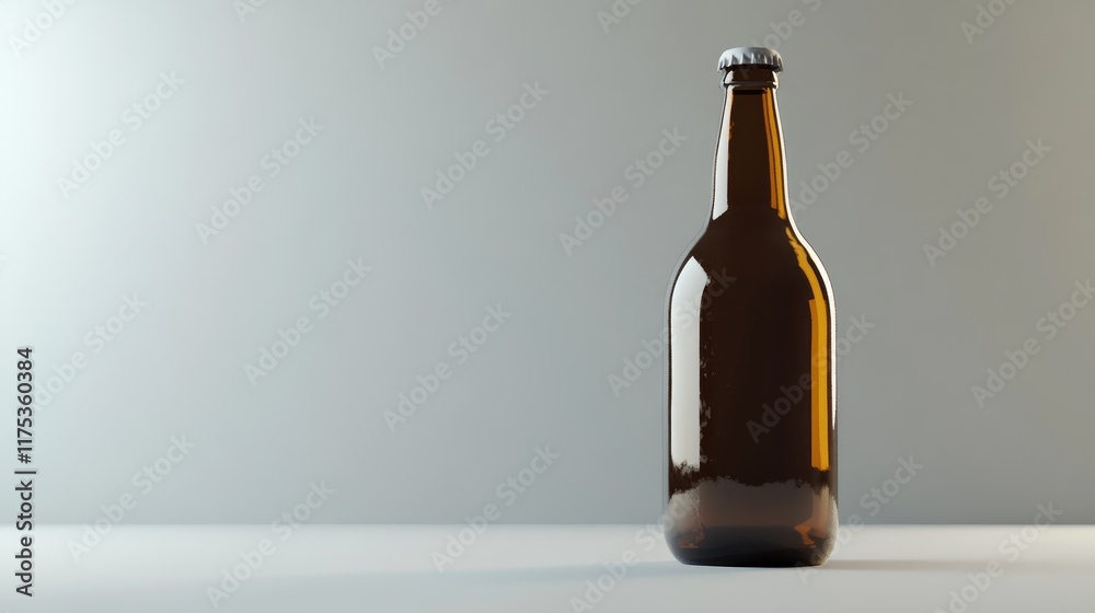 Isolated brown beer bottle on a minimalist background