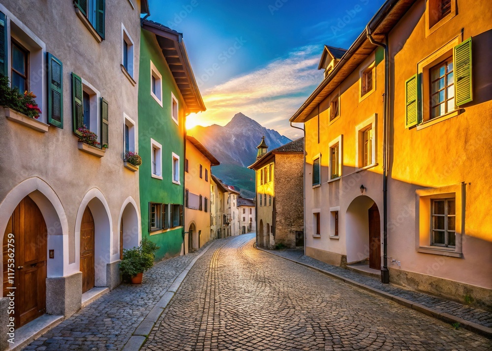 Fototapeta premium Minimalist Street Scene, Glurns/Glorenza, South Tyrol, Italy