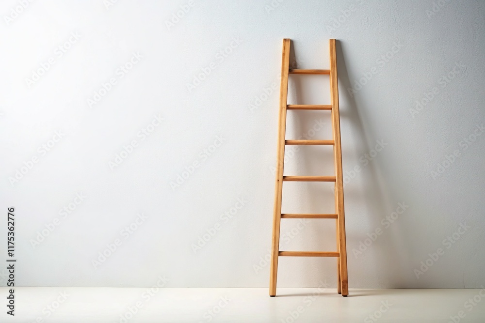 Minimalist White Background Isolated Wooden Ladder Stock Photo Minimalist White Background Isolated Wooden Ladder Stock Photo