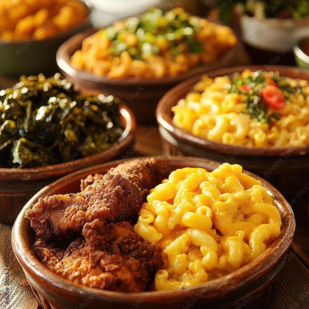Southern Comfort Food: Mac and Cheese, Fried Chicken, and Greens Southern Comfort Food: Mac and Cheese, Fried Chicken, and Greens