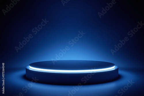 high tech futuristic stage circular elevated platform blue bg