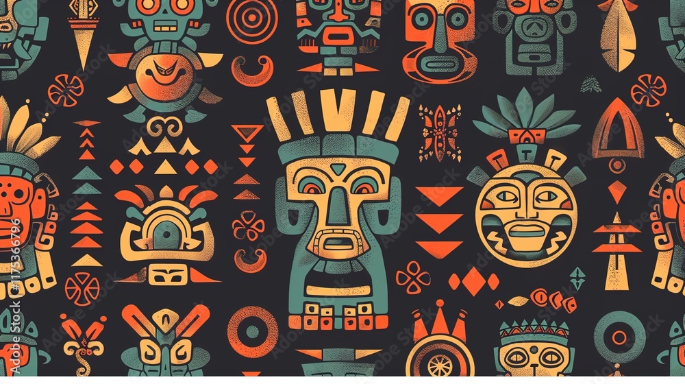 Fototapeta premium aztec symbol seamless pattern wallpaper