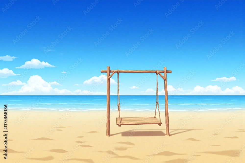 serene beach scene with sandy beach rustic swing set blue sky serene beach scene with sandy beach rustic swing set blue sky