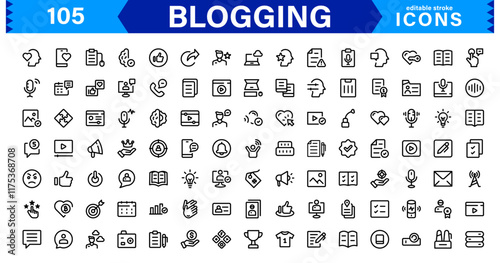 Professional Blogging Icons. Flat, Minimal for Writers, Bloggers, Websites, Content Creation, SEO, and Digital Marketing