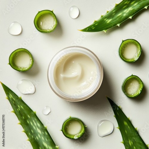 Hydrating cream with aloe vera and natural ingredients for skincare photo