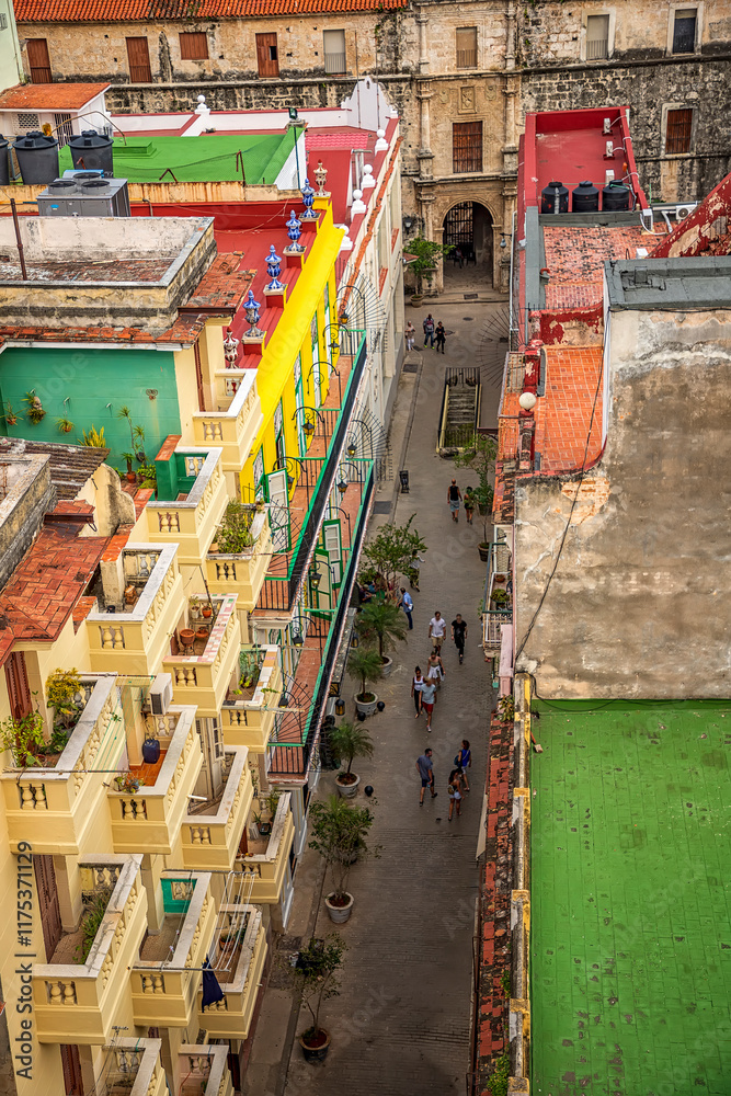 Colorful buildings and street at Havana, cuba, view from above