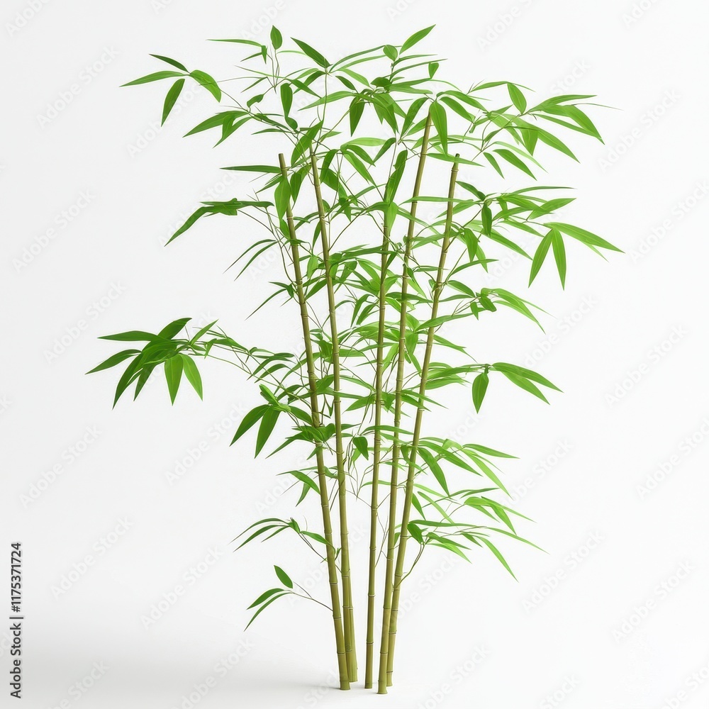 Fototapeta premium a lucky bamboo plant clipart, prosperity decoration, realistic green stems, isolated on white background