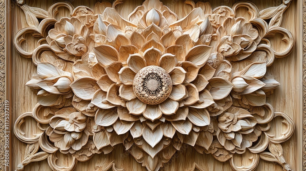 Intricate Wooden Lotus Flower Carving: A Masterpiece of Floral Wood Art and Nature's Elegance