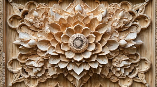 Intricate Wooden Lotus Flower Carving: A Masterpiece of Floral Wood Art and Nature's Elegance photo